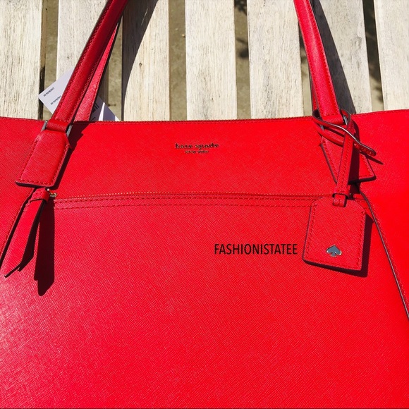 Kate Spade Large Red Pocket Tote Bag Cameron Rosso - Picture 7 of 8